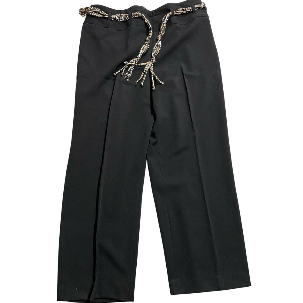 Pantology Women's Size 12 Sash Belt Straight Leg Dress Pants Black